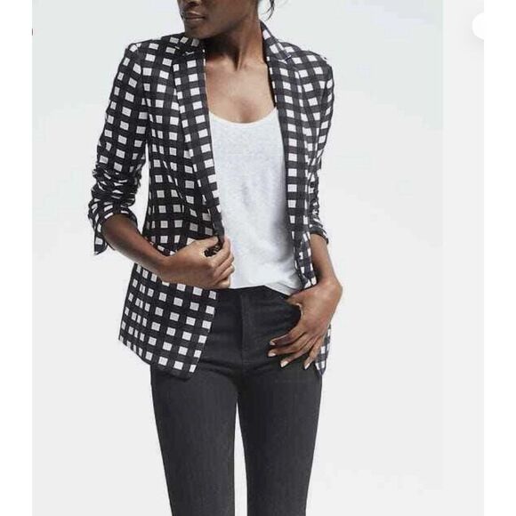 Banana RepublicGingham 1 Button Blazer - Size 14 / White/Black - Picture 1 of 13